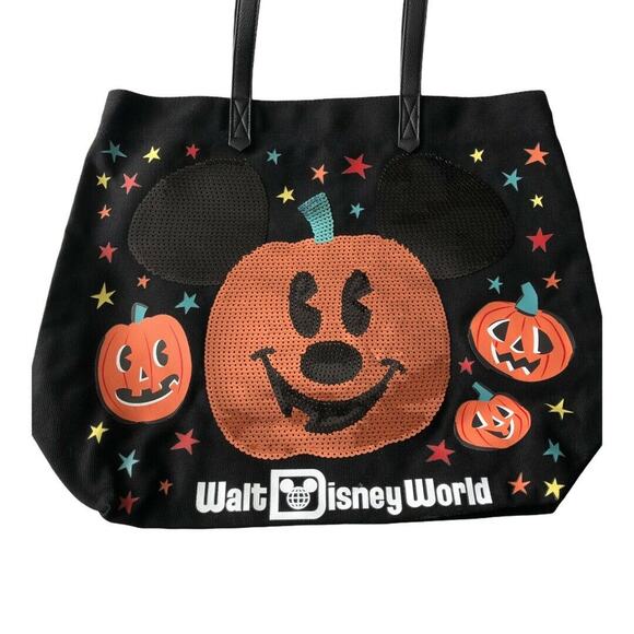 Disney Parks Walt Disney World Canvas Tote Bag Halloween Pumpkin Mickey Mouse - Picture 3 of 3